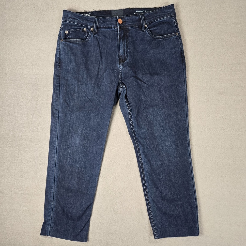 Mugsy Jeans Mens 34x30 (34x25) Studio Blue Straight Leg Stretch Denim Hemmed‎